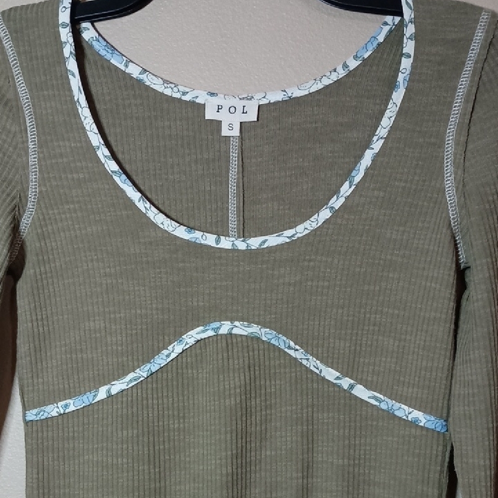 POL Olive Ribbed Long Sleeve Bodysuit - Picture 3 of 5